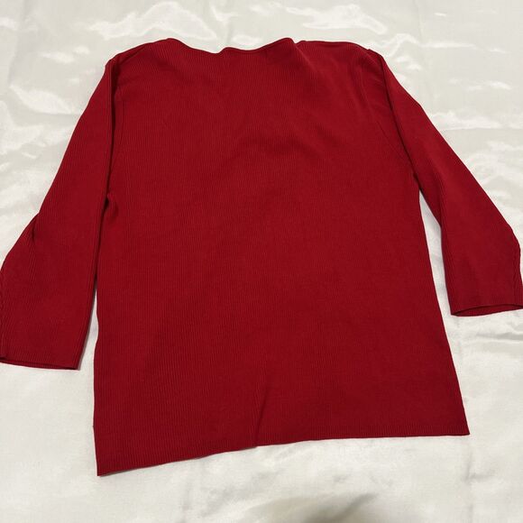 Silx by August Silk Sweater Red Silk Blend Stretch Ribbed Crystal Rhinestone XL - Picture 4 of 6